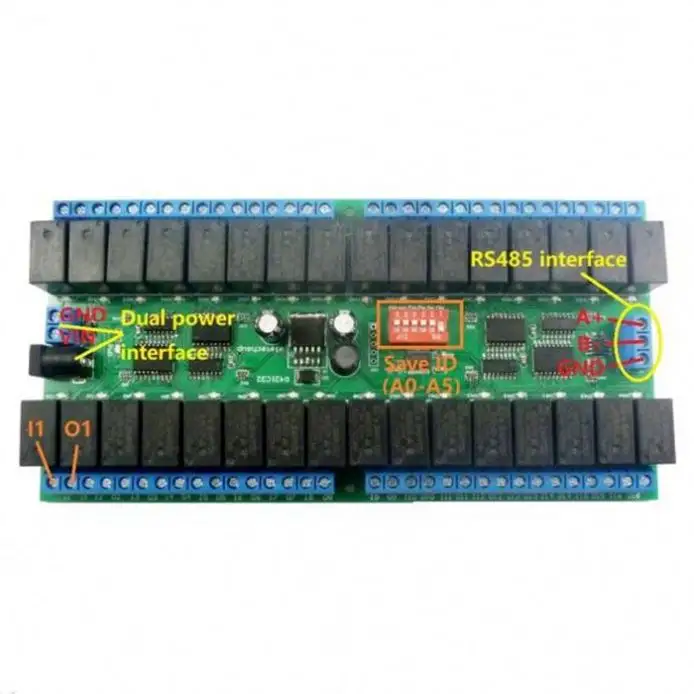 Circuit imprimé dhl R421C32 VDC 12V 32 canaux, Module de relais Bus RTU rs232, carte de port de série UART pour PLC LED, verrouillage de porte, domotique