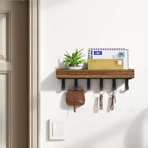 Wooden Key Rack Wall Mounted Entryway Storage <b>Shelf</b> Multi Functional Rectangle Shape With <b>Hooks</b> For Home Organization - Product Image 1