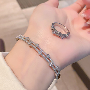 Gold And Silver Two Tone Zircon Bracelet <b>Ring</b> <b>Set</b> Double Layer Oval Wedding Jewelry <b>For</b> <b>Women</b> - Product Image 2