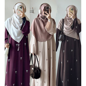 Loriya Bows Embroidery Modest <strong>Abaya</strong> 2025 Singapore Malaysia <strong>Style</strong> Closed <strong>Abaya</strong> Muslim Women Dress with Front Zipper Kaftan Dress - Product Image 1
