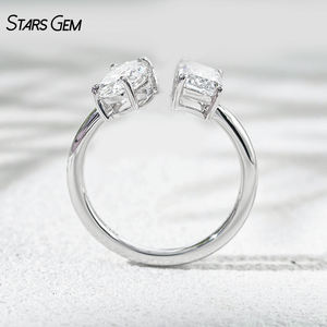 Anillo de Compromiso Ajustable StarsGem de Oro Sólido de 10K con Diamante Cultivado en Laboratorio IGI de 2.0CTW, Corte Esmeralda Ovalado, Bañado en Rodio - Product Image 3