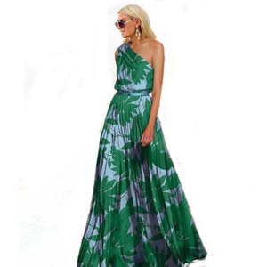 Vestido Largo Estampado de Un Solo Hombro para Mujer, Cintura Imperio, Transpirable, Vestido de Noche, Moda Primavera Verano - Product Image 3