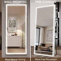 Miroir rectangulaire LED pleine longueur 71x28, cadre en aluminium, design moderne, éclairage à 3 couleurs réglable, décoration intérieure
