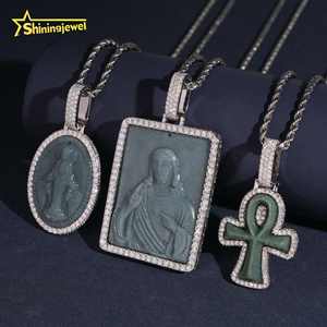 Joyería Religiosa Exquisita de <span class=keywords><strong>Jade</strong></span> Chino, Colgante Hip Pop con Retrato de Jesús, Virgen María, Macdona, Moissanita 925 y Cruz Ankh - Product Image 1