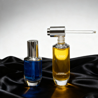 Flacon de pipette en verre arrondi dégradé bleu élégant 1oz 1.7oz Récipient compte-gouttes cosmétique mat haut de gamme avec compte-gouttes à bouton-poussoir