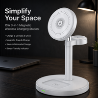 Chargeur sans fil magnétique pliable 3-en-1 15W avec PD et QC3.0 Type-C pour téléphone portable, montre connectée et écouteurs