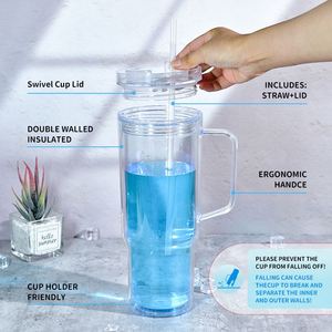 Botella de agua de plástico de doble capa de 40 oz, libre de BPA, de grado alimenticio, gran capacidad, DIY, tipo globo de nieve, con pajita y tapón - Product Image 5