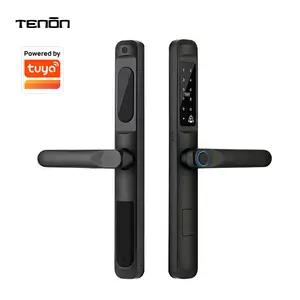 New Intelligent Electric Smart Fingerprint Door Handle Lock Waterproof Tuya Digital Keyless Password Slim Aluminum Door Lo