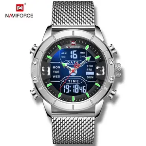 хронограф наручные часы seiko Suppliers-Часы наручные NAVIFORCE Мужские кварцевые, роскошные Брендовые спортивные цифровые темно-синие в стиле милитари, 9153