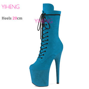 Zapatos de baile en Barra de gamuza sintética fetiche para mujer con tacones súper de 20cm botas de pantorrilla con cordones para club nocturno Stripper para otoño verano - Product Image 2