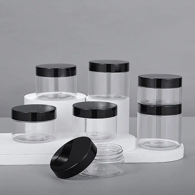 Cosmetics Containers Plastic Cream Jar with Lids Clear Gift Food Jars Round Empty PET Jars for Kitchen Storage