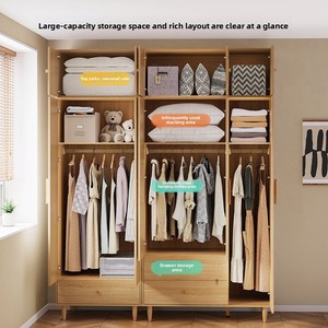 <span class=keywords><strong>Armoire</strong></span> à trois portes en bois naturel fini, avec pieds en bois massif, pour <span class=keywords><strong>chambre</strong></span> à coucher, petit appartement - Product Image 3