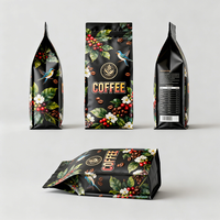 Sacs d'emballage pour café à fond plat, imprimés sur mesure, refermables, avec logo rose, vides