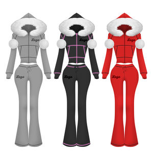 Tuta in Velluto Personalizzata per Ragazze Alte, Giacca con Zip e Pantaloni della Tuta con Strisce, <span class=keywords><strong>Abbigliamento</strong></span> Loungewear da Donna, Completo Due Pezzi - Product Image 1