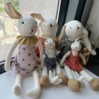 Jouets en peluche personnalisés de la série Lapin, en tissu de lin, design salopette et robe, lapins en peluche à longues oreilles