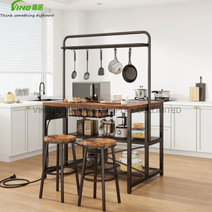 Wholesale Kitchen Islands 5 Hooks Drawer <b>Basket</b> Storage Modern Design Metal <b>Wood</b> Construction Artificial Granite Countertop - Product Image 2