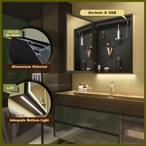 Armoire de toilette murale intelligente avec miroir LED éclairé, anti-buée, mémoire de luminosité, lumière à 3 couleurs réglable et port de charge USB pour salle de bain - Product Image 4