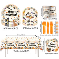 Nouvel ensemble de vaisselle et décorations de table en papier sur le thème d'Halloween, avec motifs fantômes et petits démons mignons, pour fêtes transfrontalières, provenant de Chine