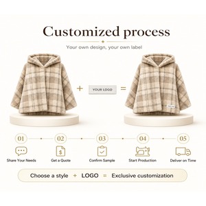 Mantella con Cappuccio in Finta Pelliccia Natalizia, Poncho Scialle Invernale da Donna con Motivi a Quadri, Renne e Fiocchi di Neve 105x75cm, Vendita all'Ingrosso, Personalizzazione OEM ODM Disponibile - Product Image 3