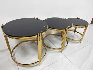 Table basse en <span class=keywords><strong>marbre</strong></span> <span class=keywords><strong>noir</strong></span> en <span class=keywords><strong>verre</strong></span> trempé en acier inoxydable bon marché chinois - Product Image 2