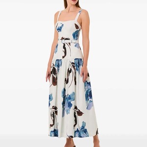 Produttore di fabbrica di alta qualità con cinturino stampato elegante senza maniche <span class=keywords><strong>Bustier</strong></span> con Design a goccia abito Midi - Product Image 1