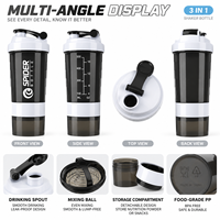 Bouteille shaker protéinée 3 couches 500 ml sans BPA, anti-fuite, pour la gym et le fitness, avec compartiment à poudre et pilulier, logo personnalisé