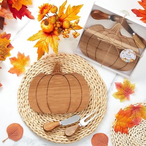 Pumpkin Shaped Wooden <b>Cheese</b> Board With <b>Knife</b> And Fork <b>Set</b> Portable Outdoor Use - Product Image 1