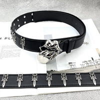 Nouvelle ceinture en cuir PU de qualité supérieure avec boucle en alliage vintage, style HipHop, lèvres punk, langue unique, pour homme, design cowboy, style Y2K, cloutée
