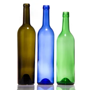 Özel tasarım boş şeffaf Amber yeşil 187ml 375ml 500ml 750ml bordo cam şarap şişesi plastik kapaklı