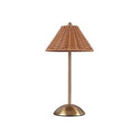 Lampe de table à intensité variable en rotin écologique, abat-jour en osier tissé à la main, lampe de table sans fil rechargeable pour chambre à coucher