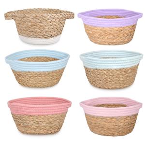 Cesta de Almacenamiento Tejida a Mano con Cuerda de Algodón, Jacinto de Agua Natural y Pasto Marino, Personalizable, para Productos Naturales - Product Image 3