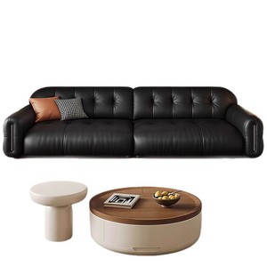 Modern minimalist black leather <b>sofa</b>, straight row design, mid-century Brownie style, suitable for large and <b>small</b> living rooms - Product Image 5