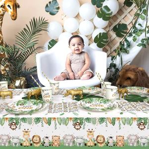 Sauvage One <span class=keywords><strong>anniversaire</strong></span> décorations assiettes Set Safari <span class=keywords><strong>Jungle</strong></span> assiettes à thème tasses serviettes pailles ensembles garçons première fête fournitures - Product Image 6