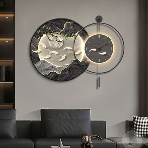 Cuadro de Arte de pared de Metal de pescado de gama alta de lujo nórdico pintura de porcelana de cristal Reloj de pared <span class=keywords><strong>lienzo</strong></span> para decoración de restaurante - Product Image 6
