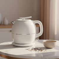 Bouilloire électrique sans fil en acier inoxydable blanc, moulée d'une seule pièce, durable, double paroi, design minimaliste, pour usage domestique et hôtelier, 1,8 L