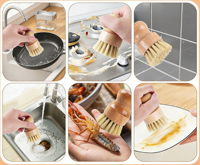 Brosse à vaisselle écologique en bois PP avec logo personnalisé, poignée en bois, poils en poils de palmier, pour cuisine et salle de bain