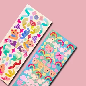 Kawaii Ins Style Custom Waterproof Adhesive Sticker Glitter Rainbow Film Kiss Cut Stickers