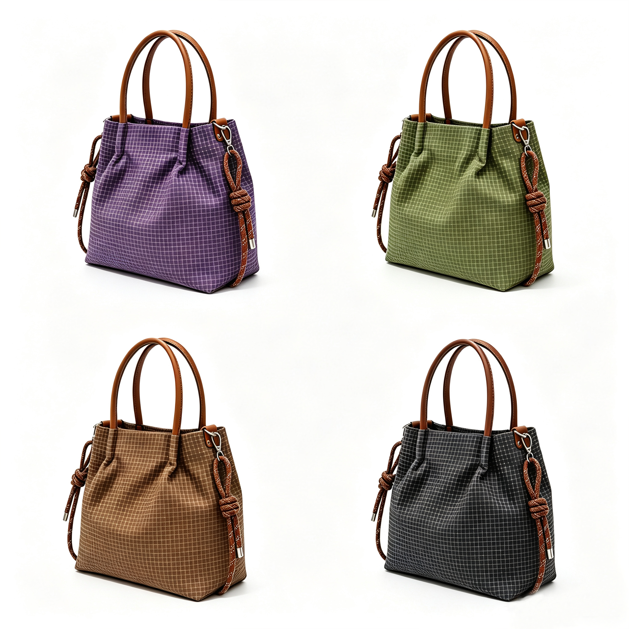Women Vintage Grid Texture Bucket Tote