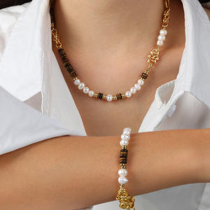 Conjunto de Joyería Elegante Estilo <span class=keywords><strong>Mirad</strong></span>, con Piedra Ojo de Tigre y Perlas de Agua Dulce, Diseño de Collar y Pulsera - Product Image 1