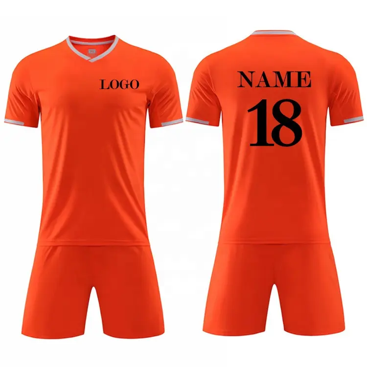 Conjunto de camiseta de futebol, laranja, shorts thai, qualidade, roupas esportivas, uniforme original, kit de futebol, atacado de fábrica