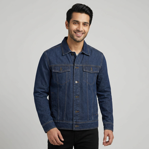 แจ็กเก็ตยีนส์สไตล์ลำลองของผู้ชายเสื้อแจ็กเก็ตยีนส์สีทึบ - Product Image 1