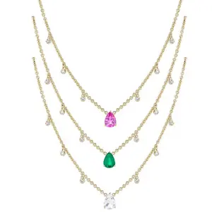 Gemnel 18k gold fashion minimalsit pink diamond pear solitaire necklace charms