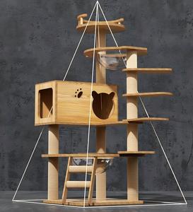 Pohon Kucing Kayu Multi-Level Khusus Kucing Munchkin dengan Kapsul Luar Angkasa, Furnitur Hewan Peliharaan Hemat-Ruang yang Stabil - Product Image 2