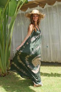 Robe de plage sans manches avec décolleté en V, tenue Super élégante, couleur kaki et Beige, teinture par nouage, longueur au sol, belle tenue de plage, sans manches, Sexy, - Product Image 3