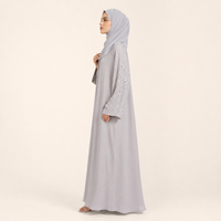 Dovegraue Verzierte Offene Abaya Damen Bescheidene Kleidung Islamische Bekleidung
