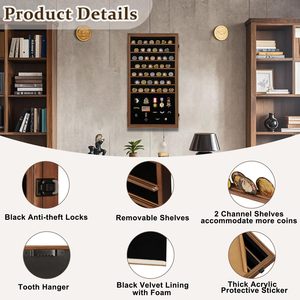 Vitrine de présentation verrouillable en bois de noyer avec fond mural pour pièces de monnaie, badges et insignes - Product Image 3