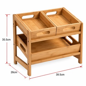Organisateur de cuisine en bambou personnalisable à 2 niveaux, station de comptoir avec ensemble de 3 plateaux amovibles pour la cuisine - Product Image 3