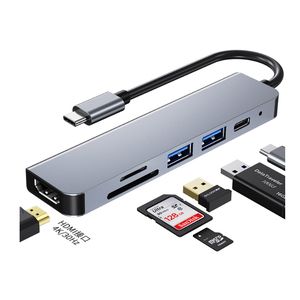 6 포트 허브 <span class=keywords><strong>USB</strong></span> 4k-hdtv a Type-c Usb3.0 어댑터 Pd Sd Tf 급속 충전기 Sd Tf 카드 리더 노트북 용 <span class=keywords><strong>USB</strong></span> 허브 - Product Image 1
