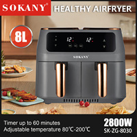 Ménage 8L Écran Tactile Double Air Friteuse Électrique Friteuse Four Smart Air Friteuses Avec 2 Paniers Indépendants