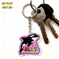 Porte-clés en acrylique Slay Killer Whale, imprimé UV, design audacieux et coloré pour les amateurs de l'océan et les adolescents branchés